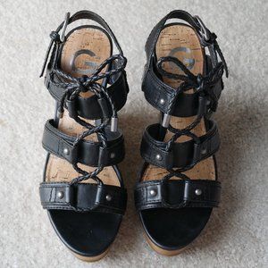 Guess Black Strappy Platform Wedges Size 6M